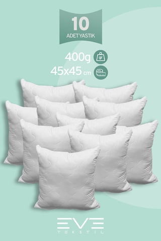 Eve Tekstil 10 Adet Diamant Plus Kare Kırlent Yıkanabilir Antialerjik Silikon Elyaf Yastık 40x40cm 400 Gr