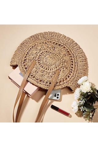 Haki Yogodlns Kadınlar İçin Plaj Çantaları Büyük Hasır Çanta Içi Boş Çiçek Tasarımcı Kadın Omuz Çantası Haki