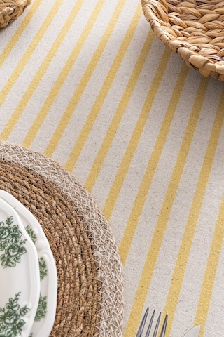 Sarı Çizgili Keten Runner 40x140 Cm - Yumuşak Dokulu Sarı
