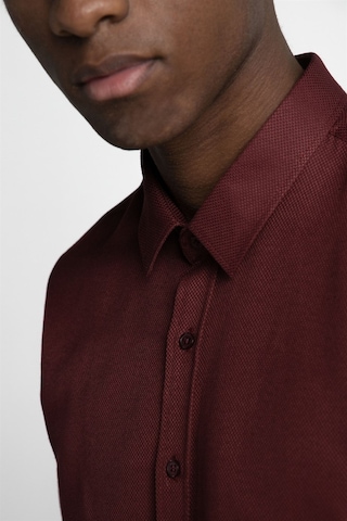 Tudors Modern Slim Fit Pamuklu Kolay Ütü Armürlü Erkek Gömlek-26633 Bordo