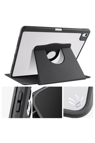 Arabulalaca Apple Uyumlu iPad  Air 13 2024 Siyah Renginde Kalem Bölmeli Dönebilen Stantlı Kılıf Standlı Kapak