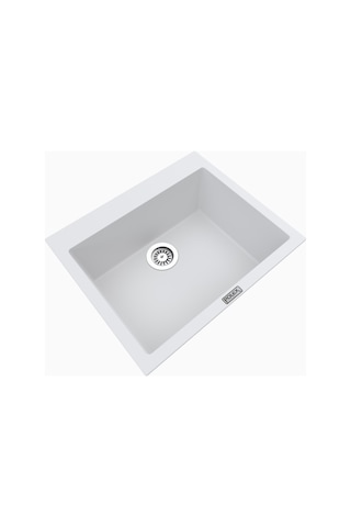 Polex Cristalüx Granit Evye P-X60 Beyaz Tezgah Altı Ve Tezgah Üstü Kare Mutfak Evyesi 60x50 CM