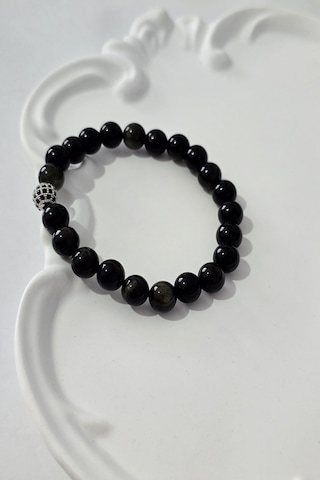 8 Mm Zirkon Taşlı Gold Obsidyen Doğaltaş Bileklik Siyah