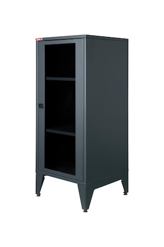 Lande - Ziglat 1110 - Metal Dolap - Cam Kapılı - - Antrasit Gri. Gri