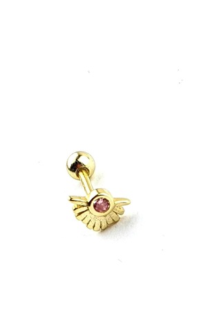 Pembe Zirkon Taşlı 925ayar Gümüş Üzerine Altın Kaplama Luxury Tasarım Tragus Kıkırdak Piercing Altın