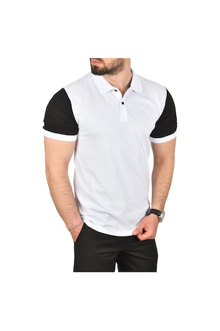 Deepsea Erkek Beyaz Dar Kesim Pamuklu Polo Yaka Tişört Slim Fit Nefes Alan Kıvrılmaz Polo Yaka Tişört 2503022 Beyaz