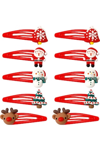 10'lu Paket Noel Aksesuarları, 5 Cm Noel Saç Aksesuarları, F Çok Renkli