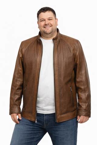 Viamod Leather Büyük Beden Erkek Kahverengi Hakim Yaka Modern Tasarım Dokulu Saf Deri Mont Üretici Garantili