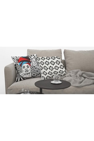 Kırlent Kılıfı 4lu Dijital Baskılı Afro Woman Desen Baskılı Renkl