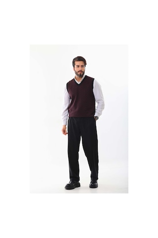Pelikan Erkek V Yaka Desenli Süveter 7627 Bordo