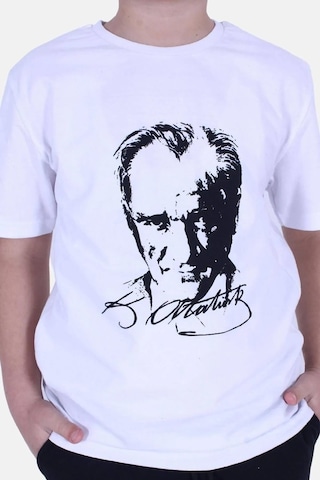 Dode Flora Çocuk Atatürk Portre Baskılı İmzalı Tişört Beyaz