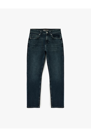 Koton Normal Bel Pamuklu Straight Fit Jean Pantolon - Mark Jean Koyu İndigo 6wam40167nd