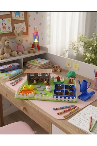 Kutpia Mini Bahçe Çocuk Oyun Ve Eğitim Seti 25x19cm - Sevimli Tavuklar Mavi