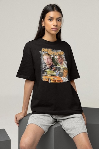 Hızlı Ve Öfkeli Paul Walker Baskılı Unisex Tişört. Oversize Fast Siyah