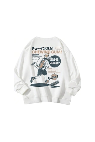 Adrift Slogan & Cartoon Graphic Drop Shoulder Sweatshirt Beyaz Beyaz