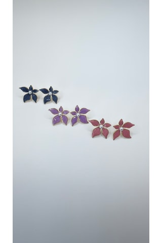 Rhea Jewelry Çiçek Figürlü Renkli Çelik Küpe 3,5 Cm İnci Detaylı Kadın Küpe Pembe