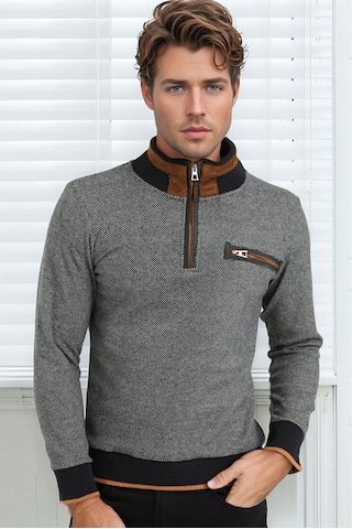 9039 Dewberry Erkek Sweatshırt-siyah-beyaz Siyah - Beyaz