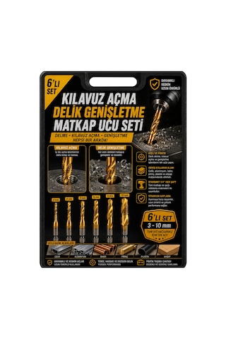 6'lı Kombi Kılavuz Matkap Ucu Seti Hss Titanyum Metal Delme Diş Açma Pafta Takımı