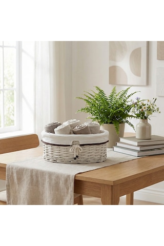 Koçtaş Plus Bağcıklı Oval Saklama Sepeti 40x32 Ekru