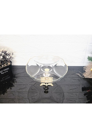Küçük Bölmeli Servis Tabağı Döküm Kare Gold Ayaklı & Sunumluk & Kahvaltılık & Çerezlik 25 Cm Beyaz