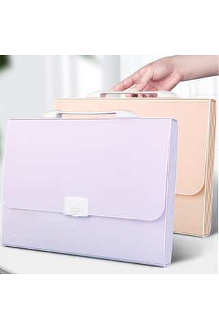 Yifomall A4 13 Katlı Suya Dayanıklı Belge Dosyası, 12 Adet Etiketli Döküman-ödev Saklama Çantası Açık Pembe