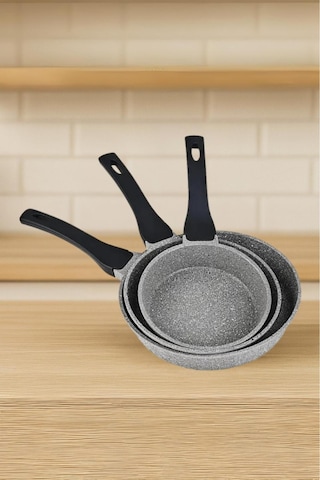 VENÜS 3 Parça Döküm Mini Tava Seti - Gri (18 CM-22 CM-26 CM)