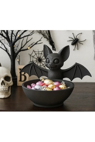 Halloween Cadılar Bayramı Dekoratif Yarasa Figürlü Şekerlik Kase Masa Üstü Dekor