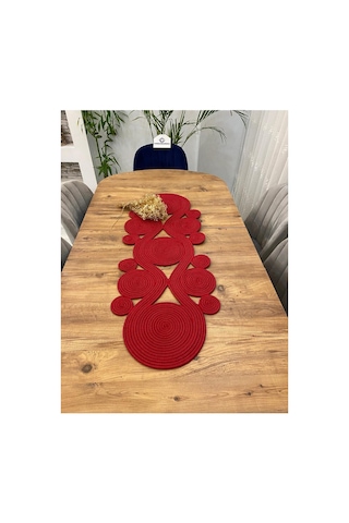 Jüt, Hasır,sarmal Model, Dekoratif Masa Örtüsü, Runner 40x110 Cm, Sehpa Örtüsü, Bohem Tarzı Kırmızı Kırmızı