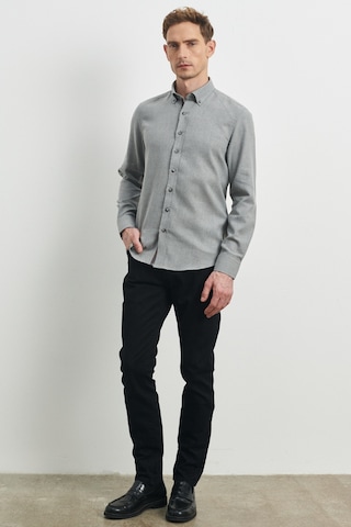 AC&Co / Altınyıldız Classics Erkek Açık Gri Slim Fit Dar Kesim Düğmeli Yaka Flanel Oduncu Gömlek Açık Gri