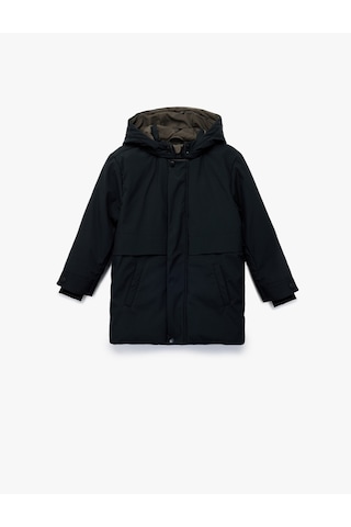 Koton Uzun Kollu Çıtçıtlı Cepli Slim Fit Kapşonlu Mont Lacivert 7wkb00008tw