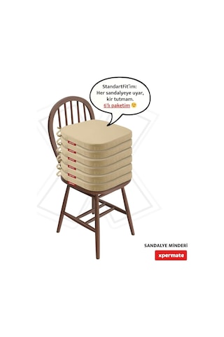 Xpermate 6'li Sandalye Minderi Seti Oval 42x42x5 Cm Standart Fit, Fermuarlı Yıkanabilir Kılıf, Bağcıklı Kaymaz, L Diğer