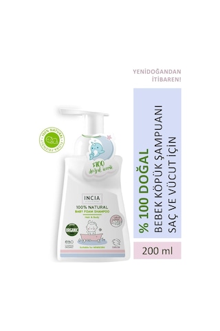 INCIA %100 Doğal Organik Sertifikalı Bebek Köpük Şampuanı Saç Vücut Lavanta Konak Önleyici Yenidoğan 200 ml