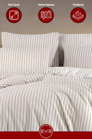 Saten Çizgili Çift Kişilik Lüks Nevresim Takımı Set 200x200 Cm Yeşil