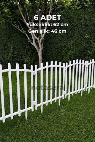 Maxi Boy Yükseklik 62 Cm Dekoratif Çift Taraflı Beyaz Peyzaj Plastik Bahçe Çiti 6 Adet Çit