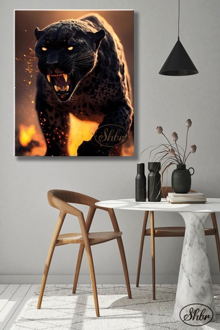 Tekli, Dikey, Kanvas, Dekoratif, Duvar, Tablosu , Jaguar, Panter, Gece Vahşi Hayvan,