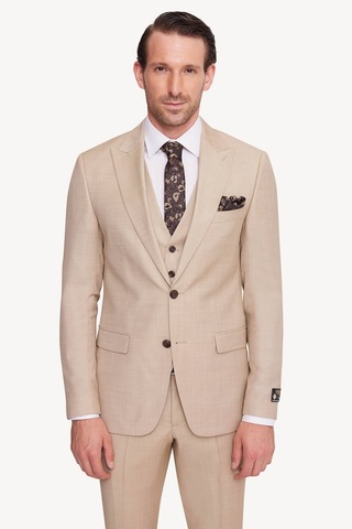 Erkek Bej Slim Fit Sivri Yaka Takım Elbise