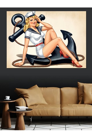 Demir Çapalı Pin-up Kadın Dekoratif Kanvas - Mdf Ahşap Tablo