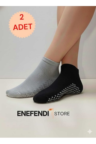 Nf Nd Enefendi 2 Çift Kaydırmaz Unisex Yoga, Pilates, Tavaf Çorabı Spor Patik Çorap Siyah Gri 36-40 Gri - Siyah
