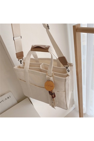 Teltree Büyük Kapasiteli Anne Çantası - Çok Amaçlı Omuz Ve El Çantası - Dayanıklı Kumaş Bebek Arabası Çantası Beyaz