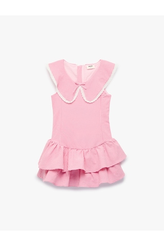 Koton Bebe Yaka Kolsuz Dantel Detaylı Pötikare Elbise Pembe Ekose 6skg80181aw