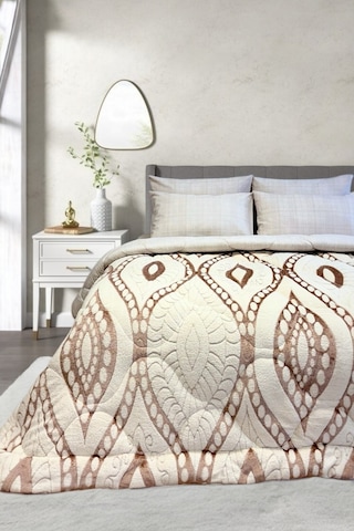 Alla Turca Desenli Jakarlı Wellsoft Uyku Seti-özel Çanta Hediyeli-düz Çarşaflı 2 Yastık Kılıflı, S.kahve/krem Krem - Sütlü Kahverengi