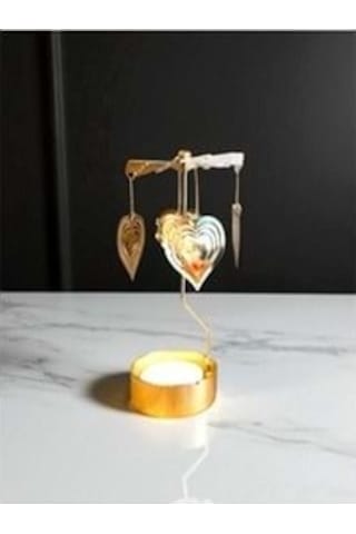 Isı İle Dönen Mumluk Kalp Ve Love Modeli, Romantik Dekor