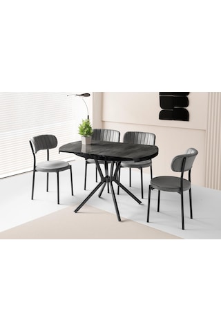 Bade Alfa Mdf Oval Highgloss Açılır Mutfak Masa Sandalye Takımı 73x120 001