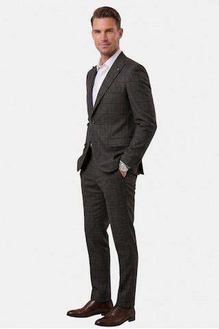 Deepsea Füme Kare Desenli Slim Fit Erkek Takım Elbise Çift Düğme Çift Yırtmaç 2 Li Takım 2601812