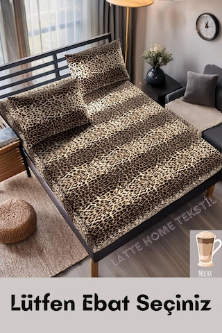 Mocha Leopar Desenli Pamuklu Kumaş Lastikli Çarşaf Takımı