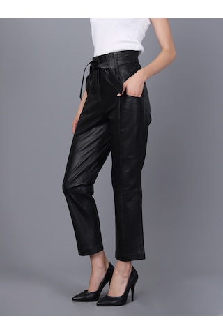 Basics&more Kadın Hakiki Deri Pantolon P01 Siyah