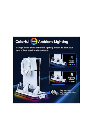 Ps5 İçin Soğutma Standı Çift Kol Şarj Rgb Led Işıklı 3 Usb Girişli Slim Pro Uyumlu Stand