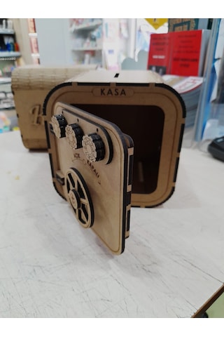 Ahşap Kumbara Şifreli Kasa 4 MM Mdf Kahverengi 17 18 16,5 Cm Büyük