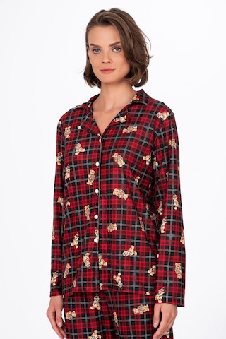 Kadın Süet Önden Düğmeli Pijama Takımı Ayıcık Desen Ayı Desen