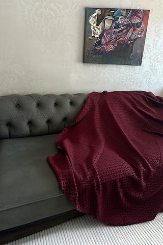 Sofline Kadife Şönil Koltuk Örtüsü, Kaymaz Kanepe Örtüsü, Koltuk Şalı 180 X 220cm Kırmızı